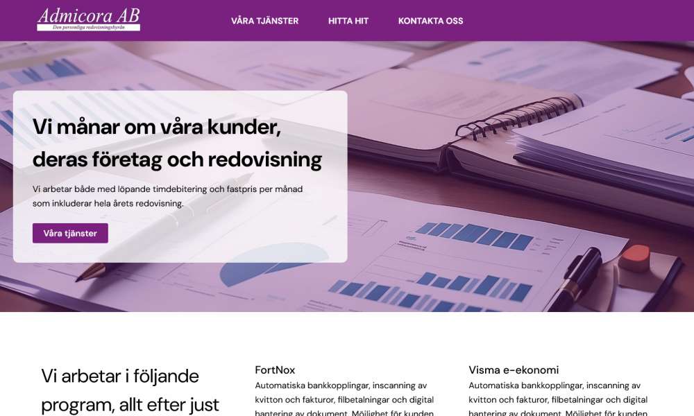 Admicora hemsida på dator