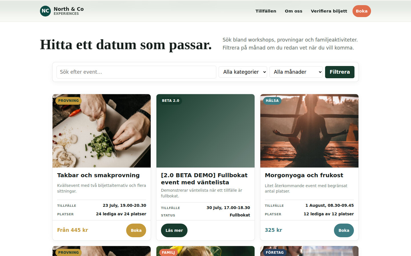 Eventöversikt i WF EasyBooking