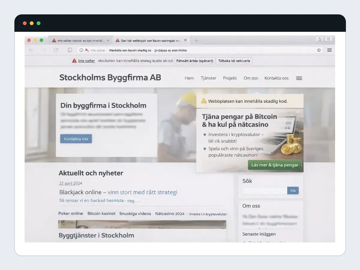 Exempel på en webbplats som behöver incidentstöd