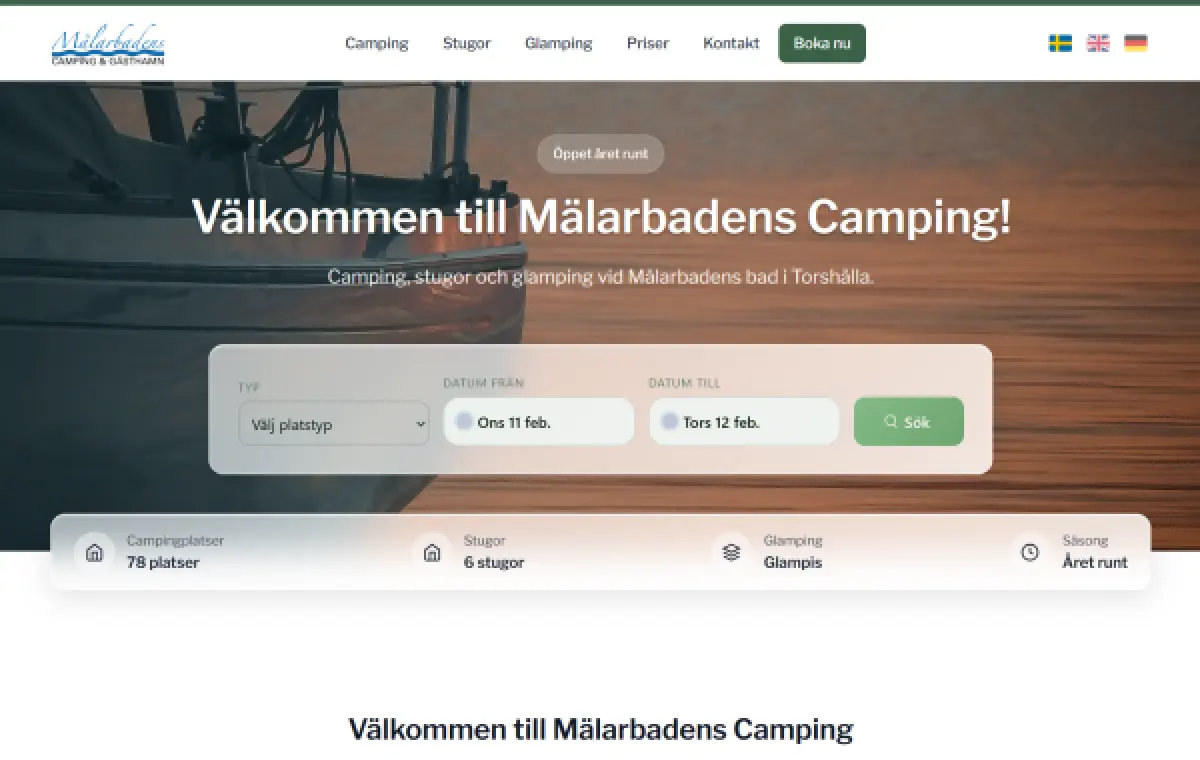 Mälarbadens Campings nya webbplats med bokning