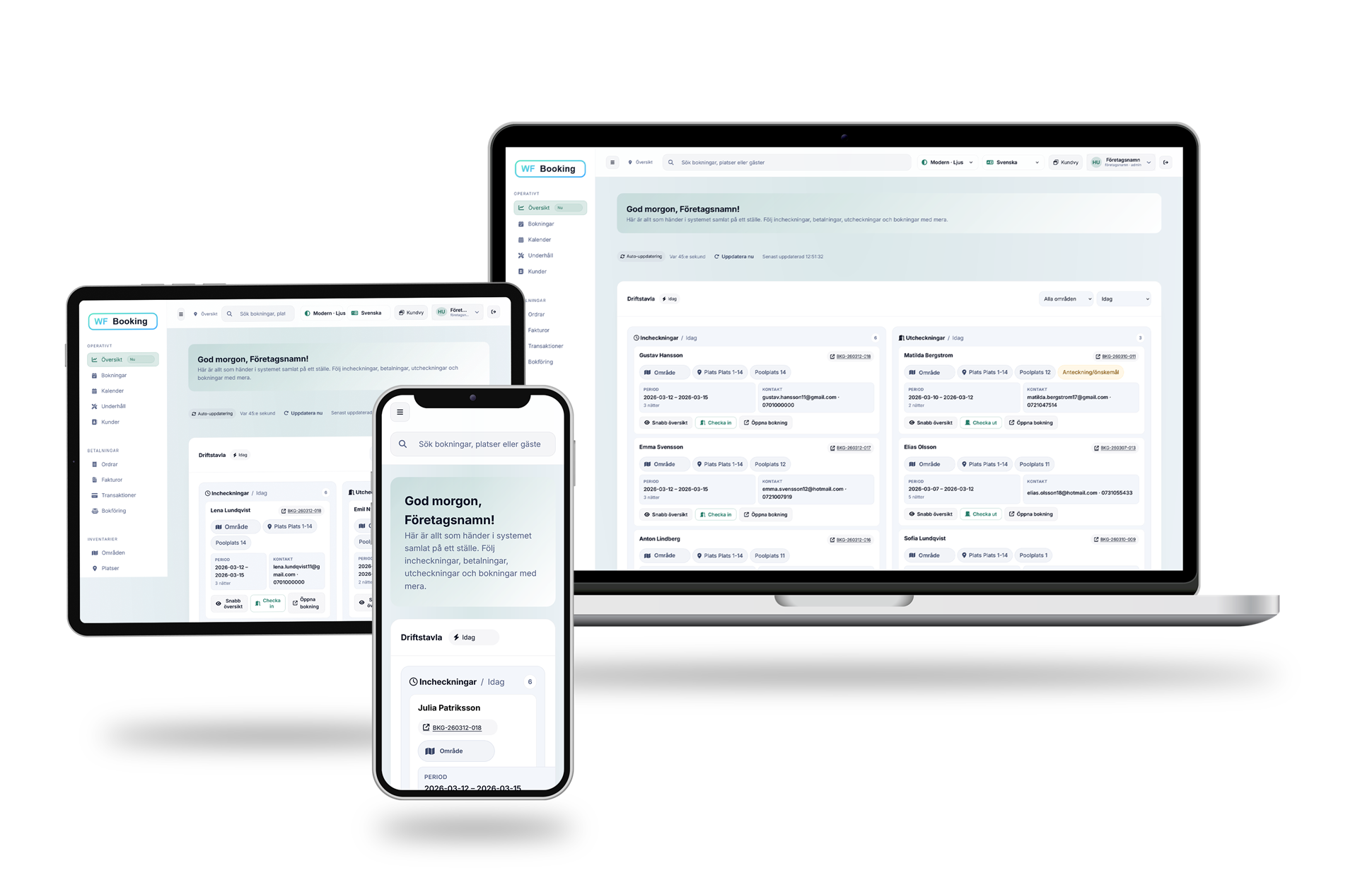 WF Booking på laptop, surfplatta och mobil