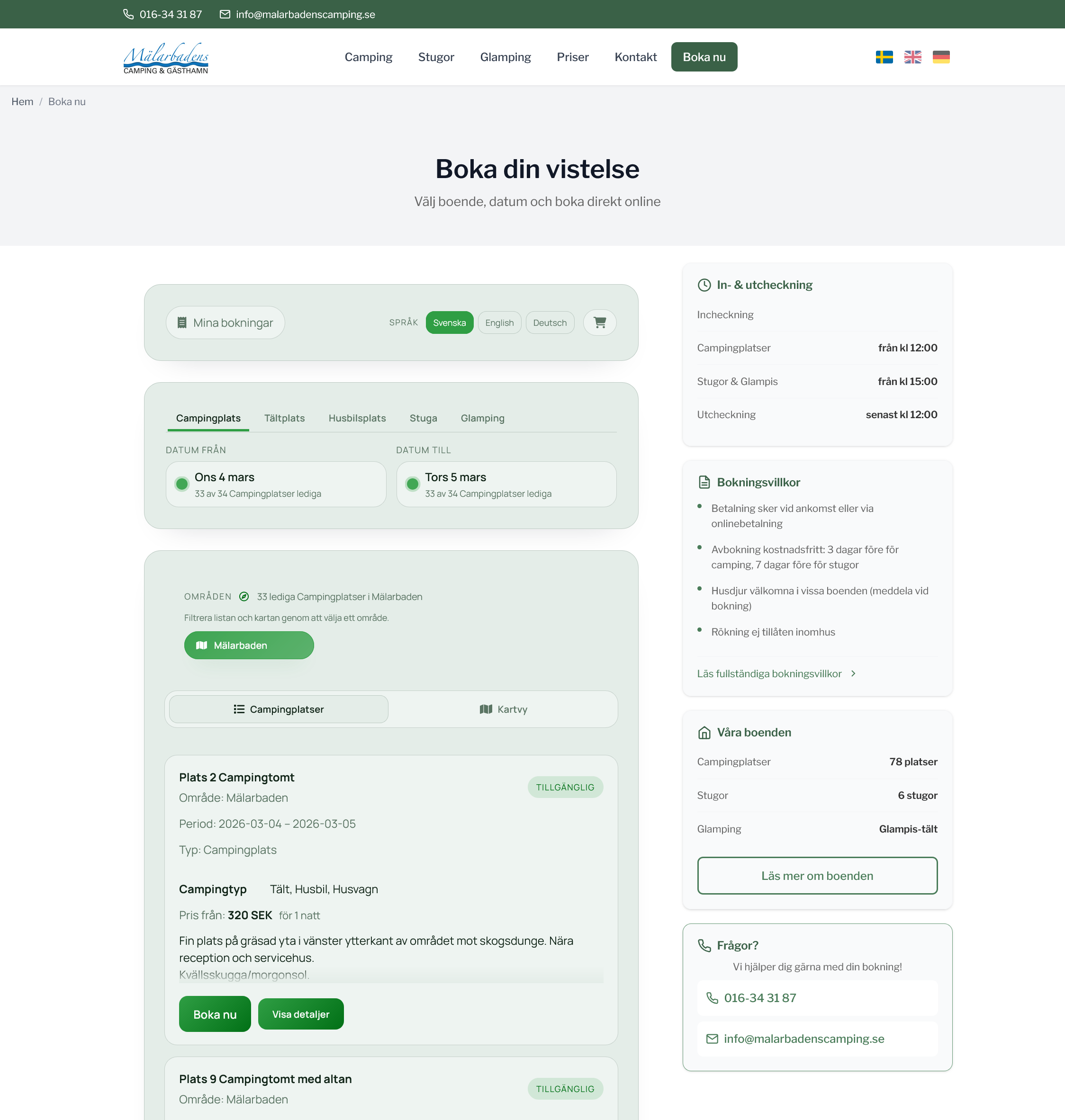 WF Booking bokningssidan