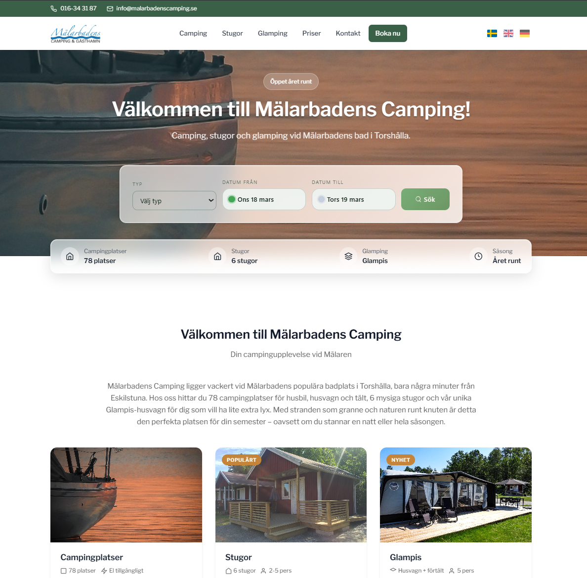 M&auml;larbadens Camping hemsida