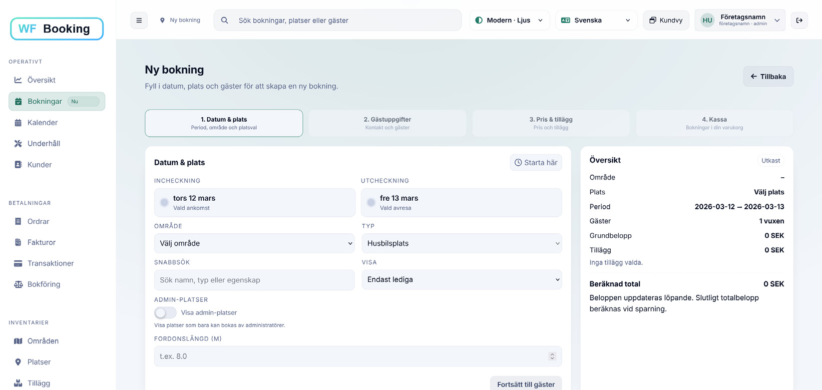 Skapa bokning steg f&ouml;r steg